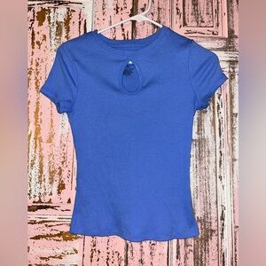SO Women's Ribbed Short Sleeve Tee in Blue